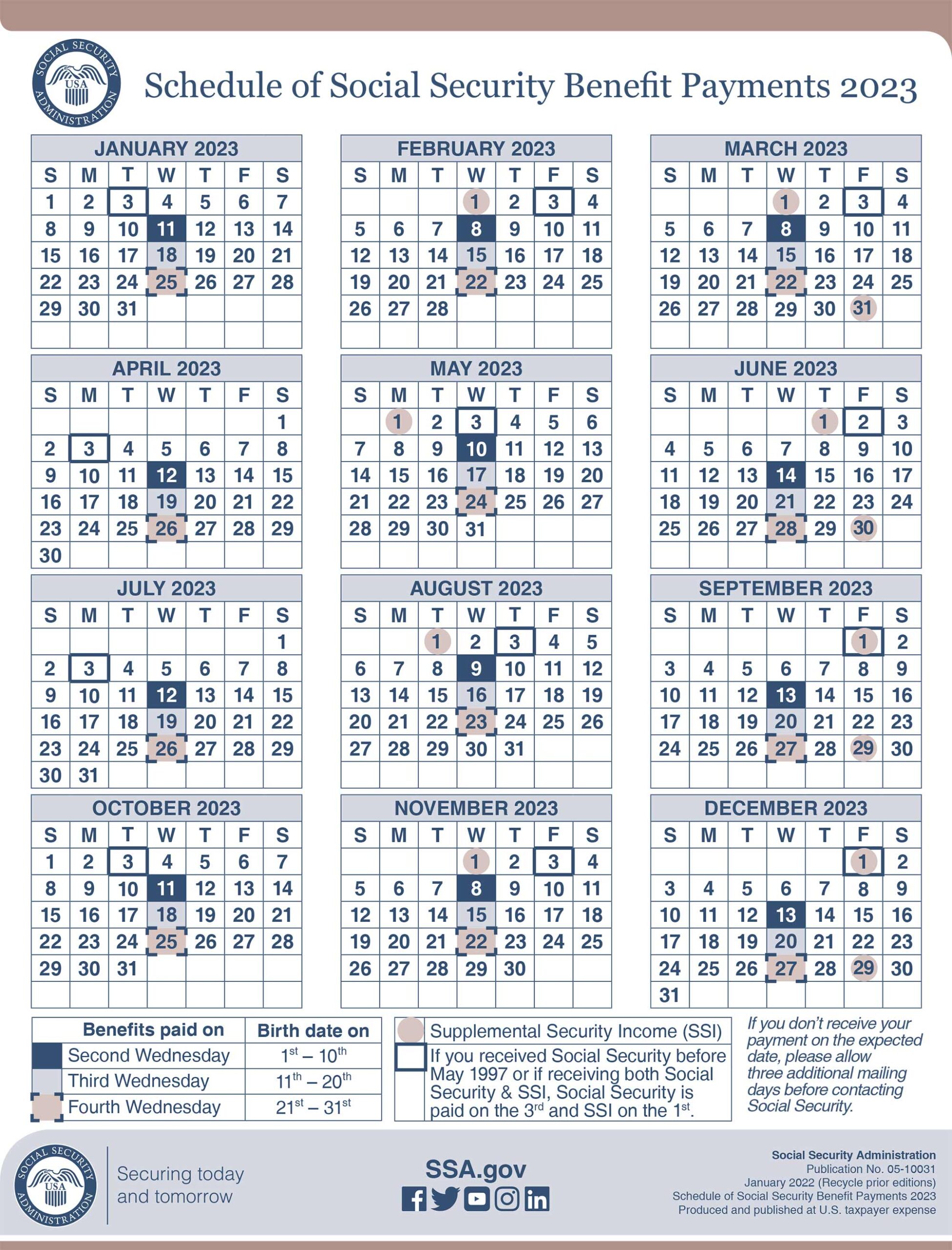 ssi payment schedule calendar